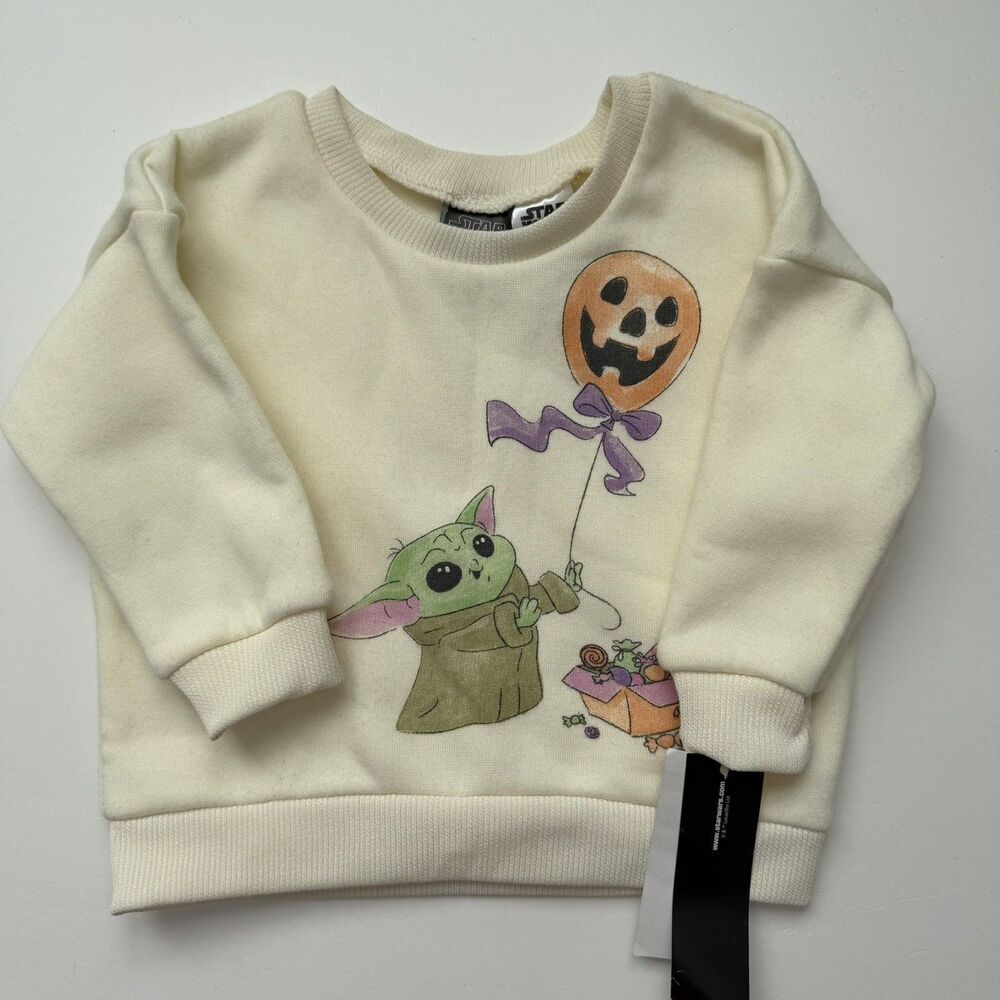 Disney Star Wars Grogu Toddler Size 18M Cream Graphic Sweatshirt Halloween